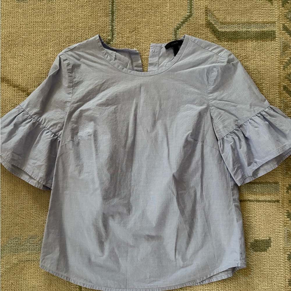 J. Crew Light Blue Blouse with Ruffle Sleeves with Back Buttons